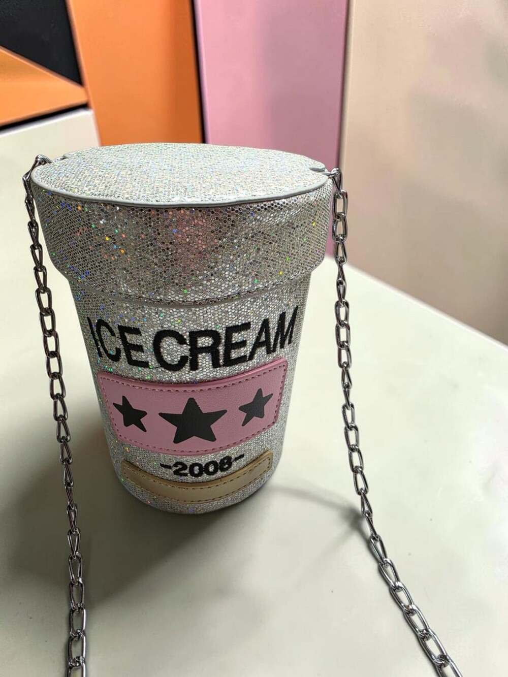 Hello 3Am Ice Cream Cup Crossbody Bag Silver Glitter 2008